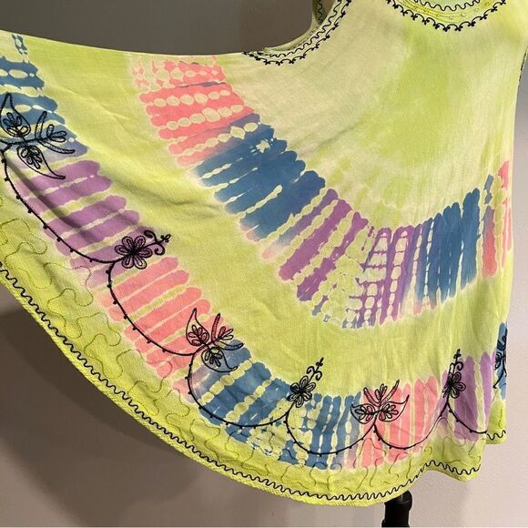 Embroidered scoop neck sleeveless tie dye knee length a-line swing dress - Picture 4 of 14